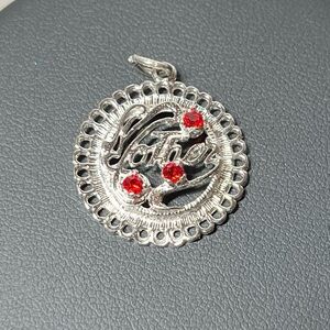 Vintage Silver 'Mother' Pendant Charm with Red Stone